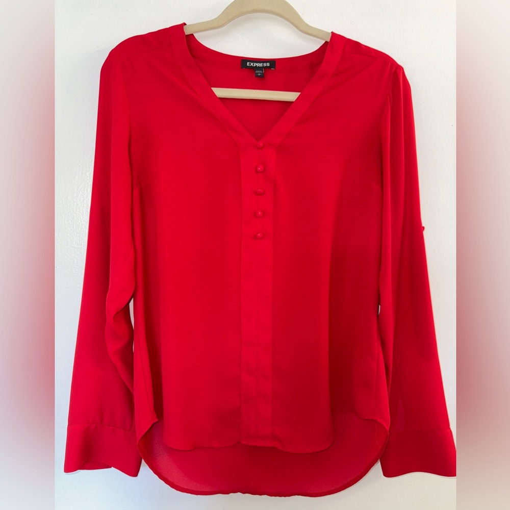 Express Vibrant Red Button-Down Blouse